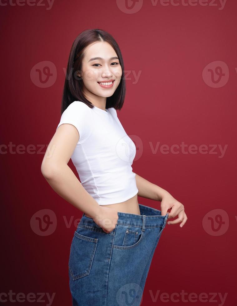 jung asiatisch Frau Gewicht Verlust Hintergrund foto