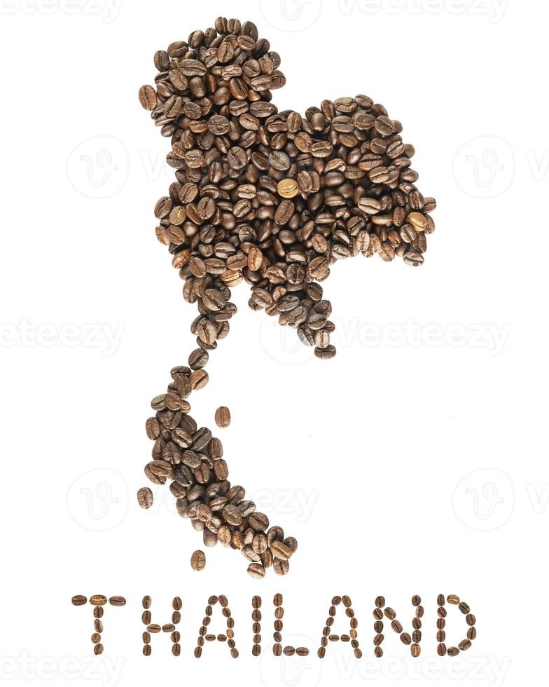 Karte von Thailand aus gerösteten Kaffeebohnen isoliert auf weißem Hintergrund foto
