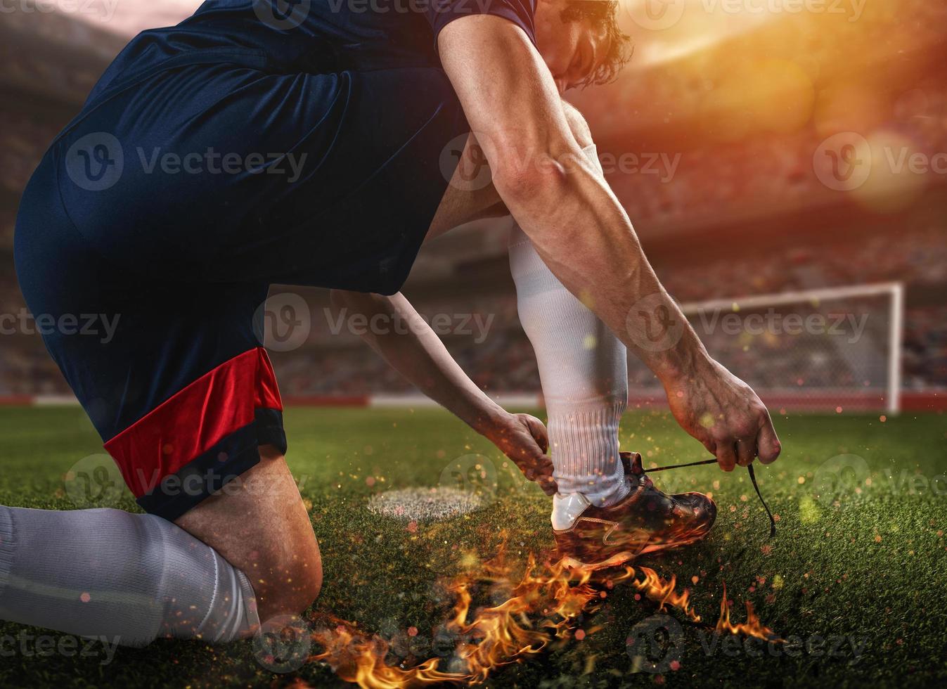 Fußball Spieler mit feurig Schuh bereit zu abspielen foto