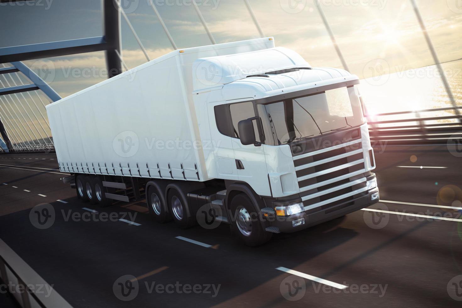 LKW auf ein Meer Brücke 3d Rendern foto