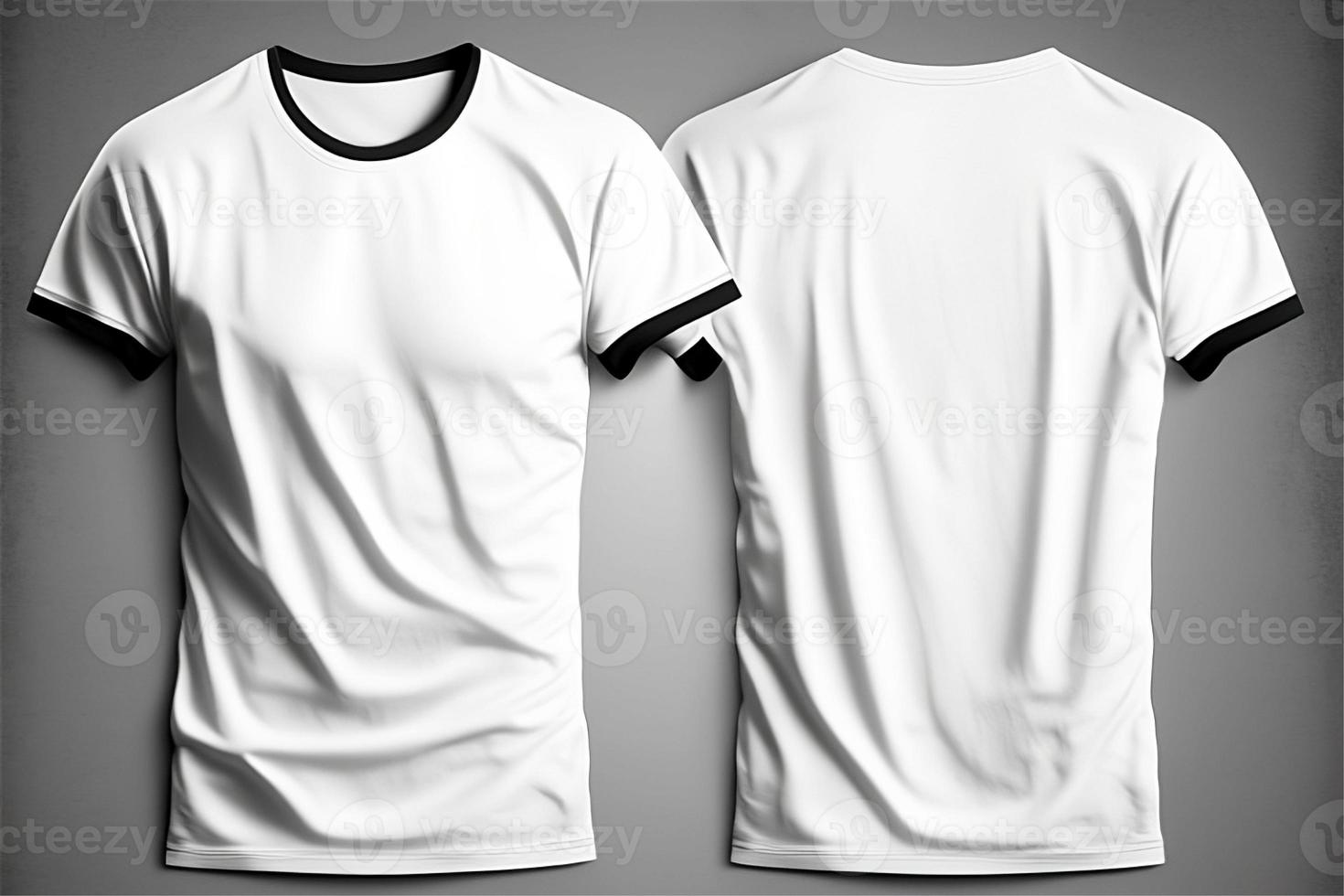 ein Weiß T-Shirt mit ein leer Etikette auf es mit Vorderseite und zurück Aussicht mit generativ ai foto