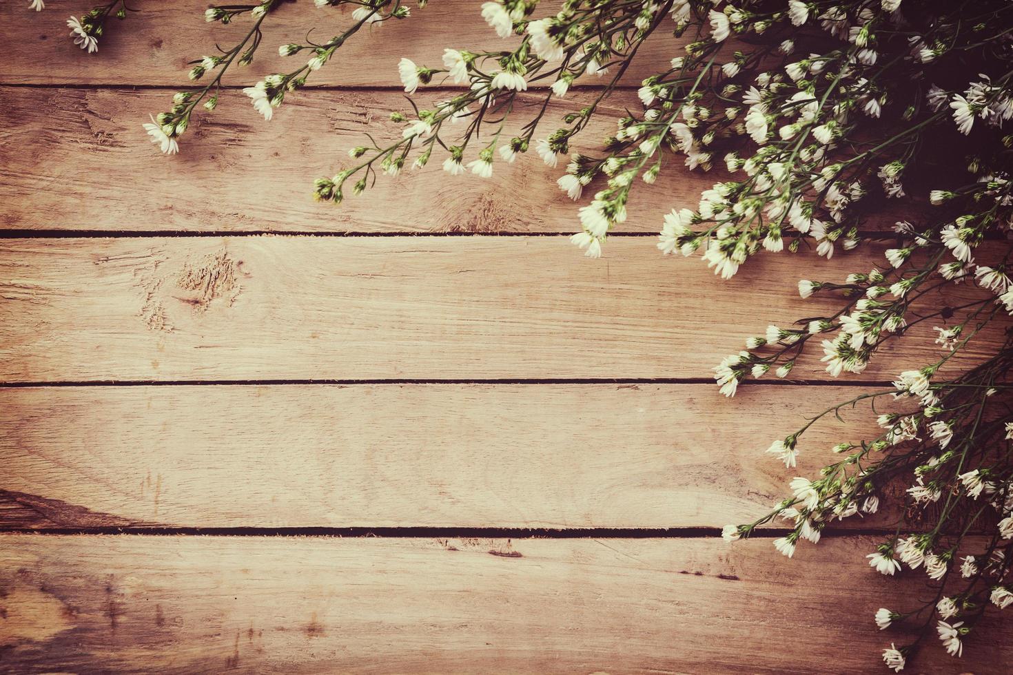 Weiß Blume auf Grunge Holz Tafel Hintergrund mit Raum. foto