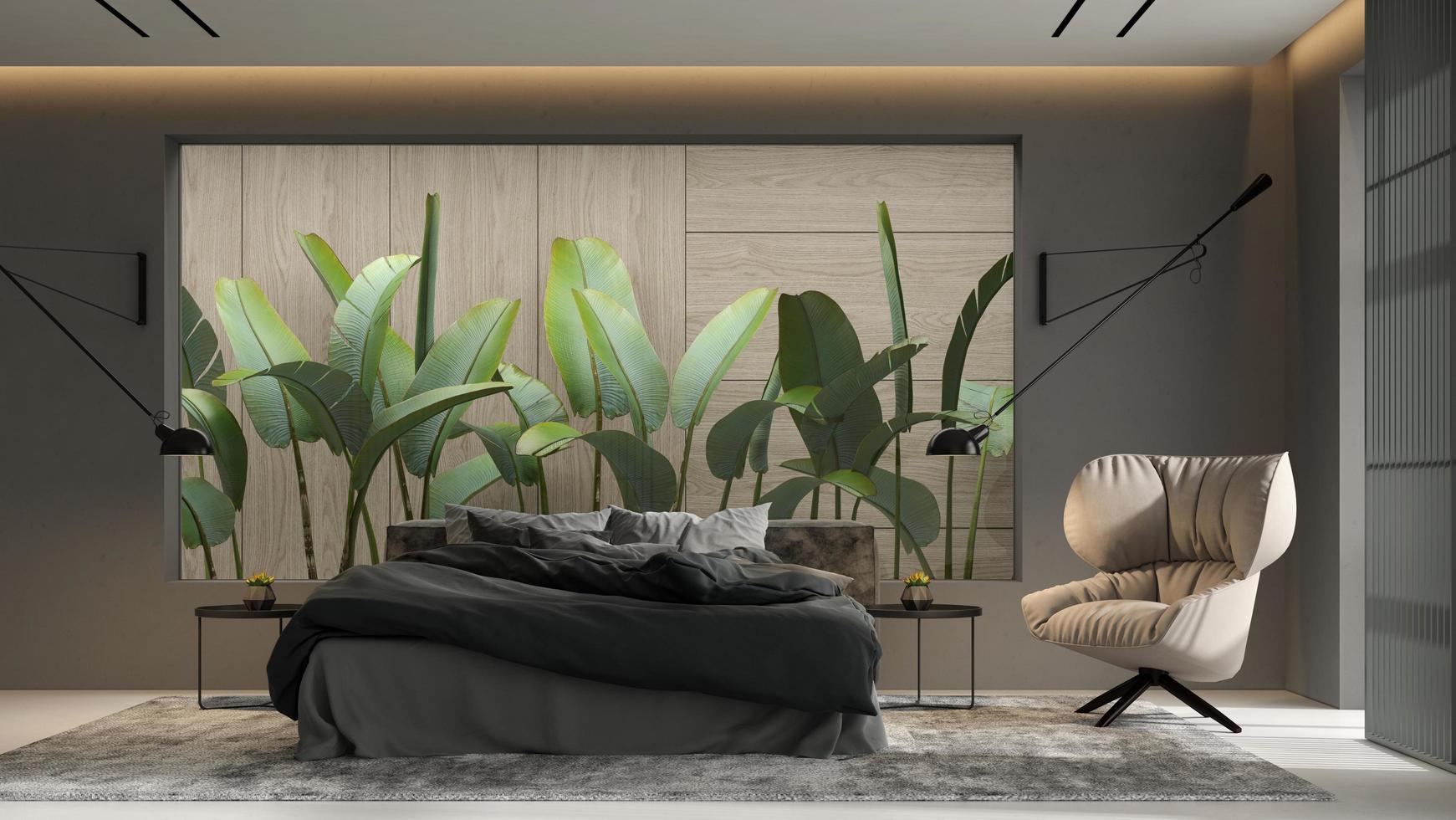 minimalistischer Innenraum eines modernen Wohnzimmers in der 3D-Illustration foto