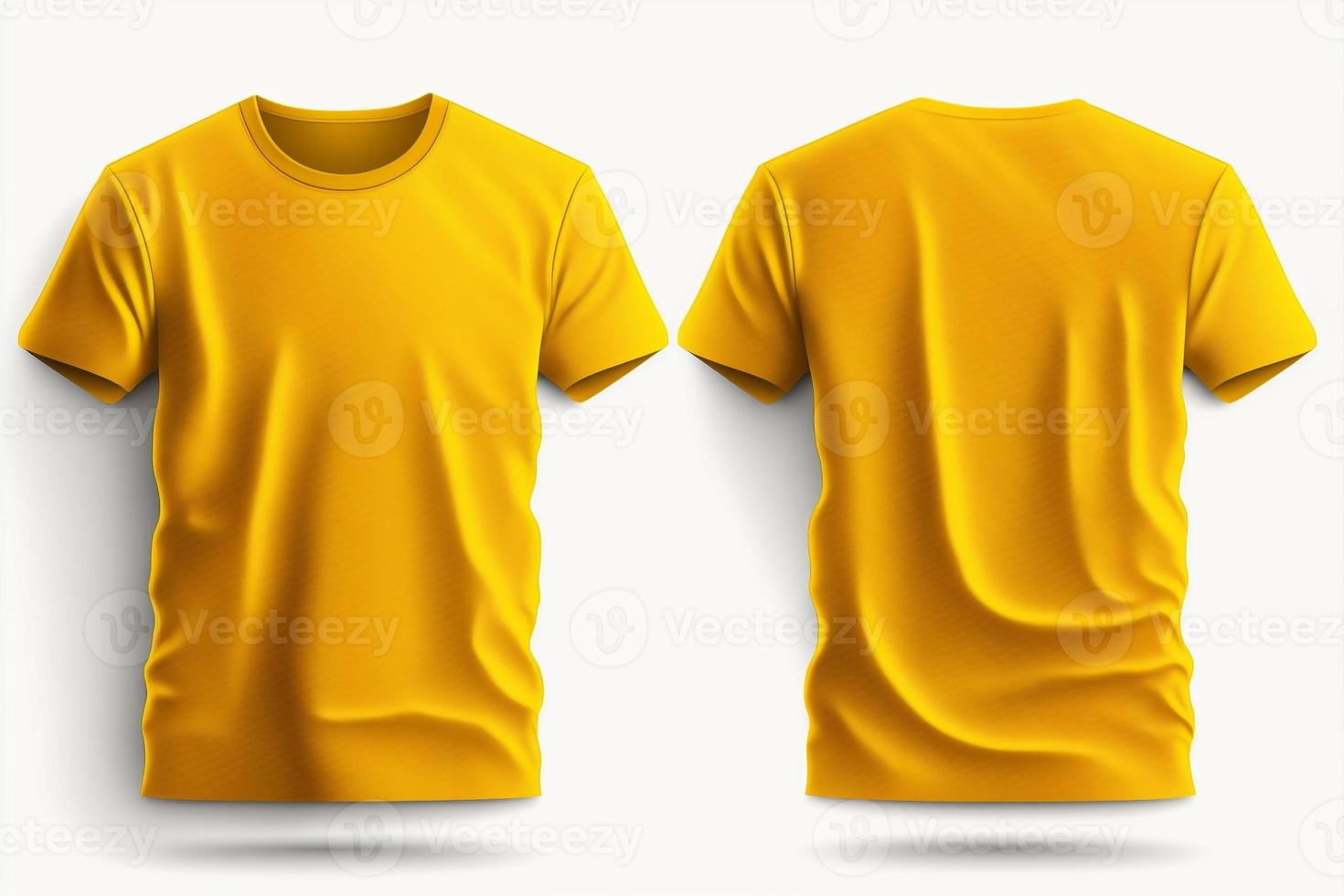 Attrappe, Lehrmodell, Simulation von ein leer königlich Gelb T-Shirt Vorderseite und zurück isoliert auf Weiß Hintergrund. foto