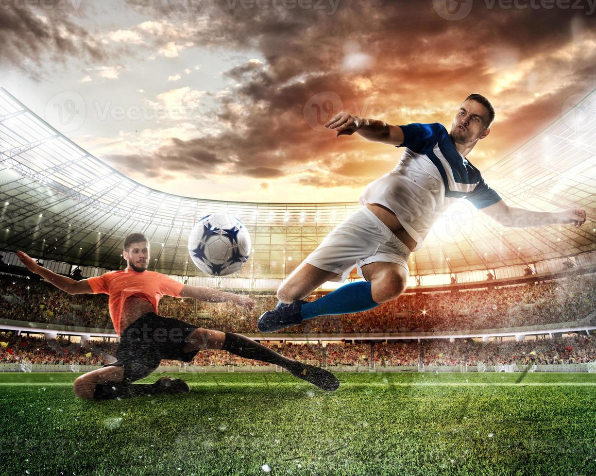 Fußball Szene mit im Wettbewerb Fußball Spieler beim das Stadion foto