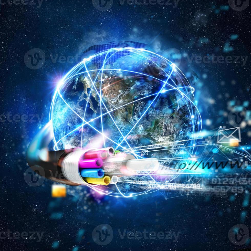 schnell Internet weltweit Verbindung mit das optisch Ballaststoff foto