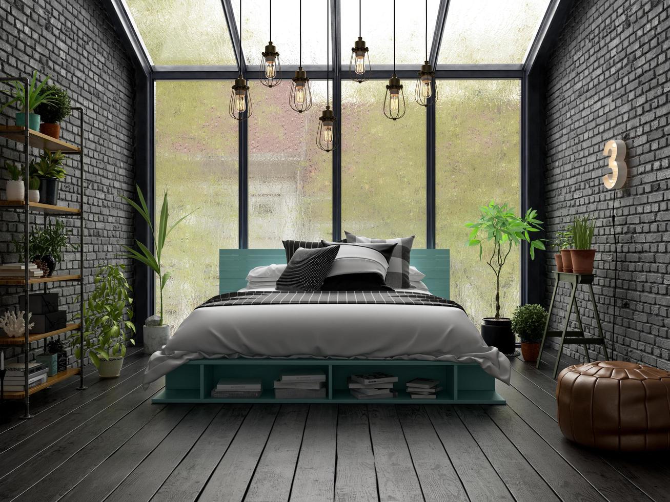 Schlafzimmer Innenarchitektur in 3D-Rendering foto