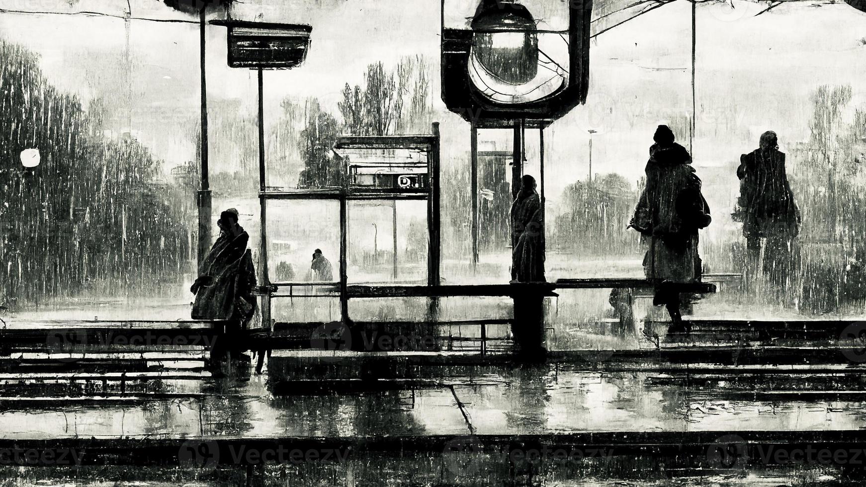 düster Landschaft von das Metro im das Regen. abstrakt Illustration Kunst foto