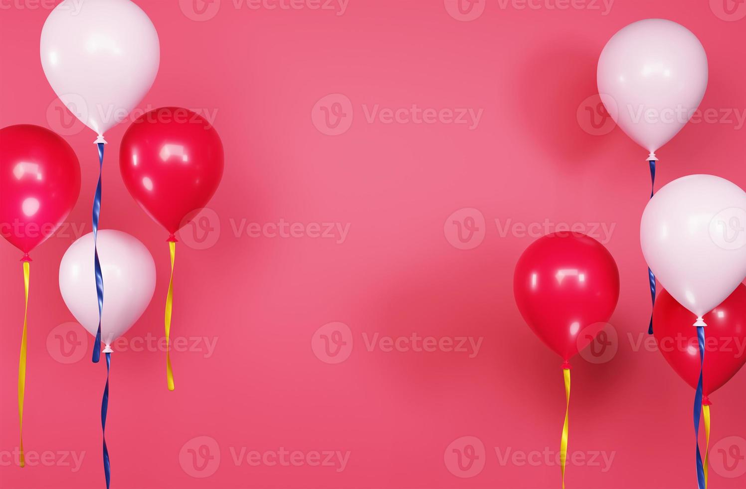 Geburtstag und Party Veranstaltung Gruß Vorlage. rot mit Weiß Geburtstag Luftballons Hintergrund 3d Rendern Illustration foto