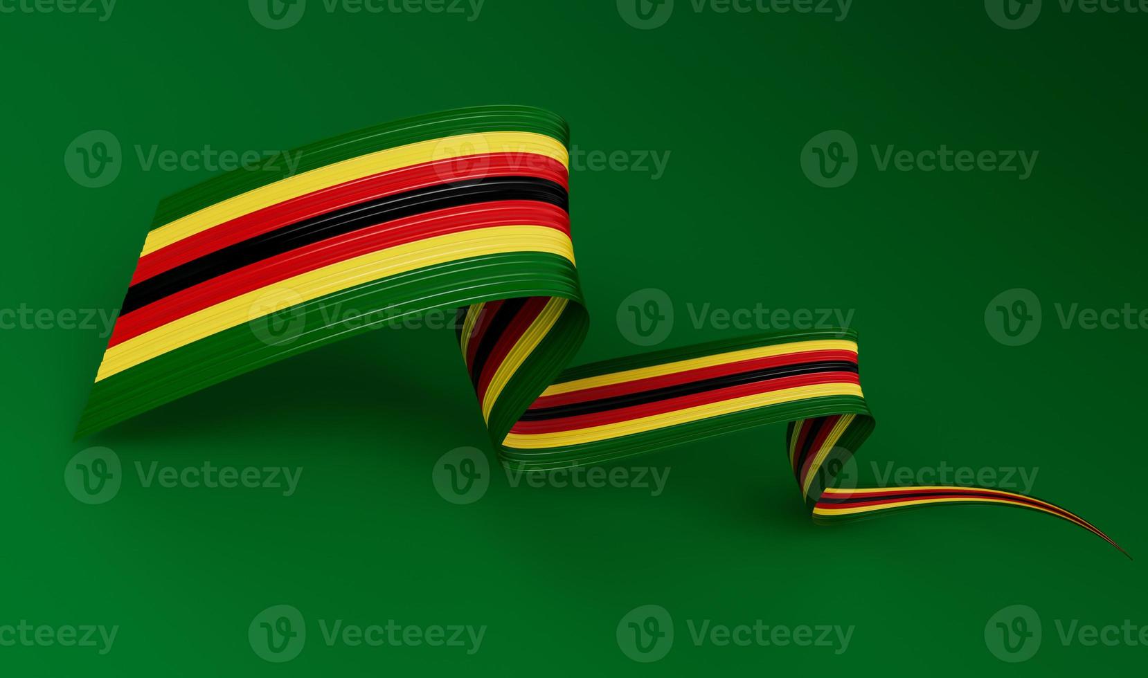 3d Flagge von Zimbabwe Land, 3d wellig glänzend Band Flagge isoliert auf Grün Hintergrund, 3d Illustration foto