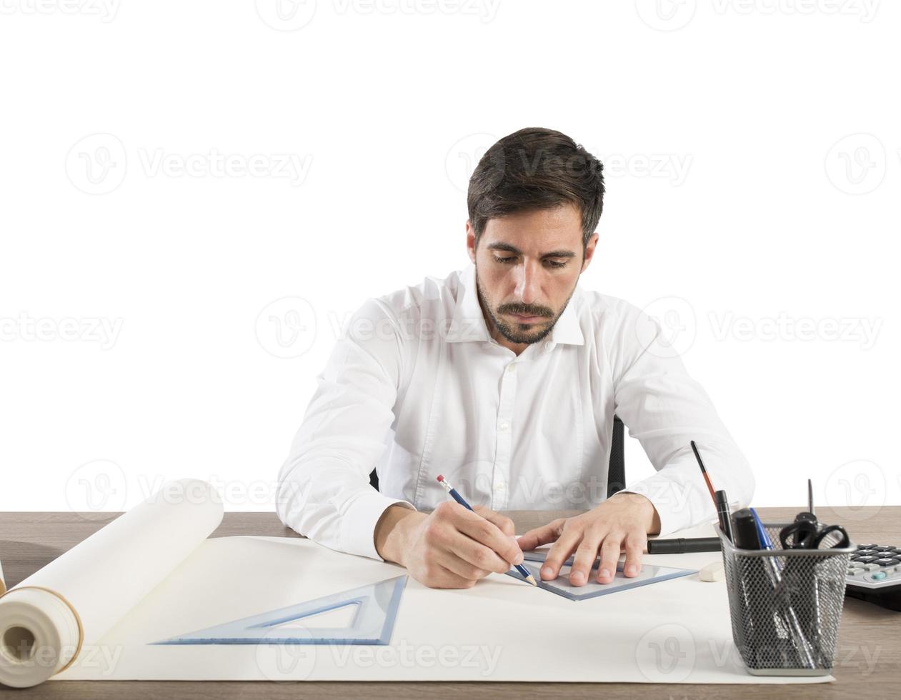 Architekt Entwerfen im seine Schreibtisch foto