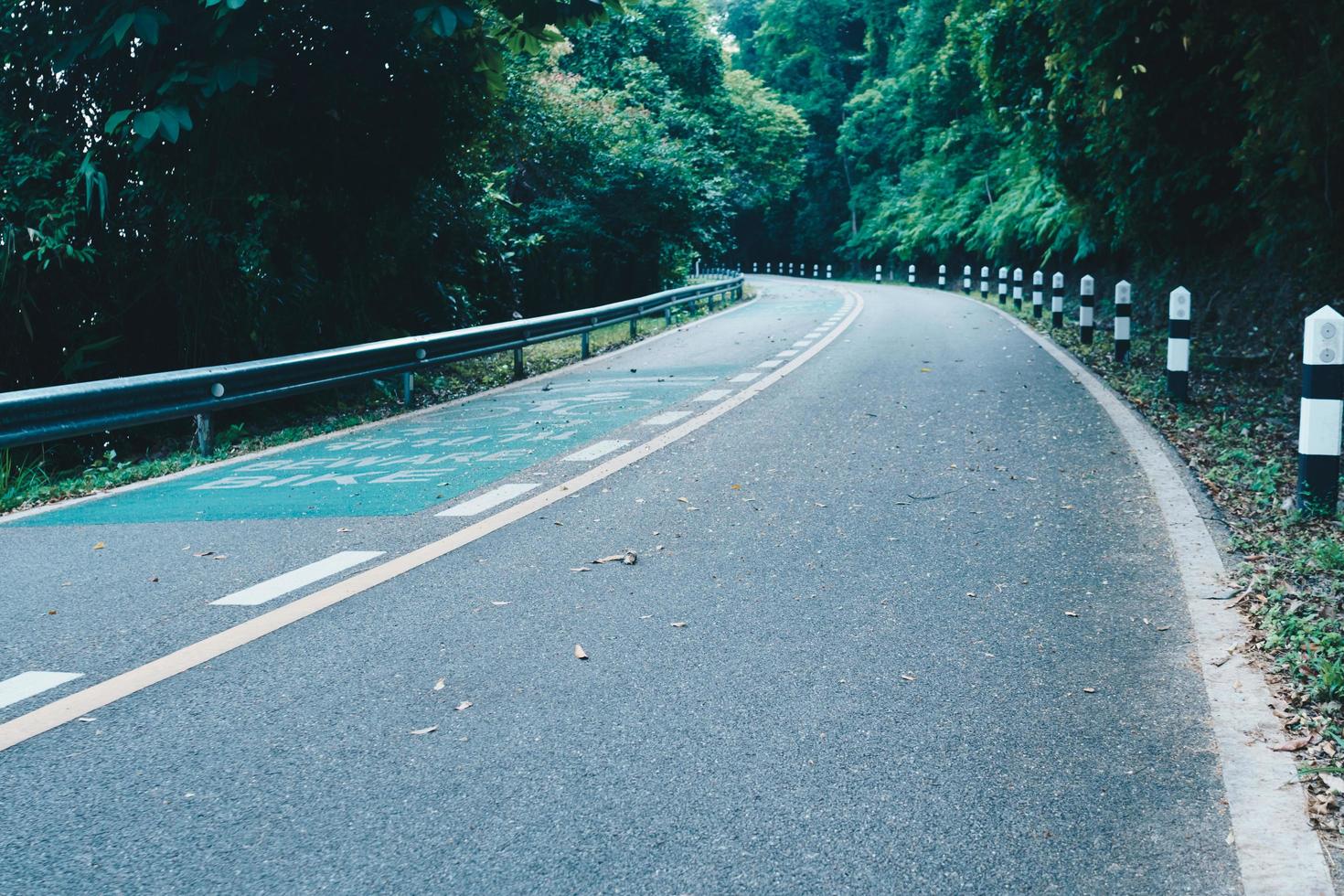 Straße mit Fahrradweg im Land mit Natur umgeben foto