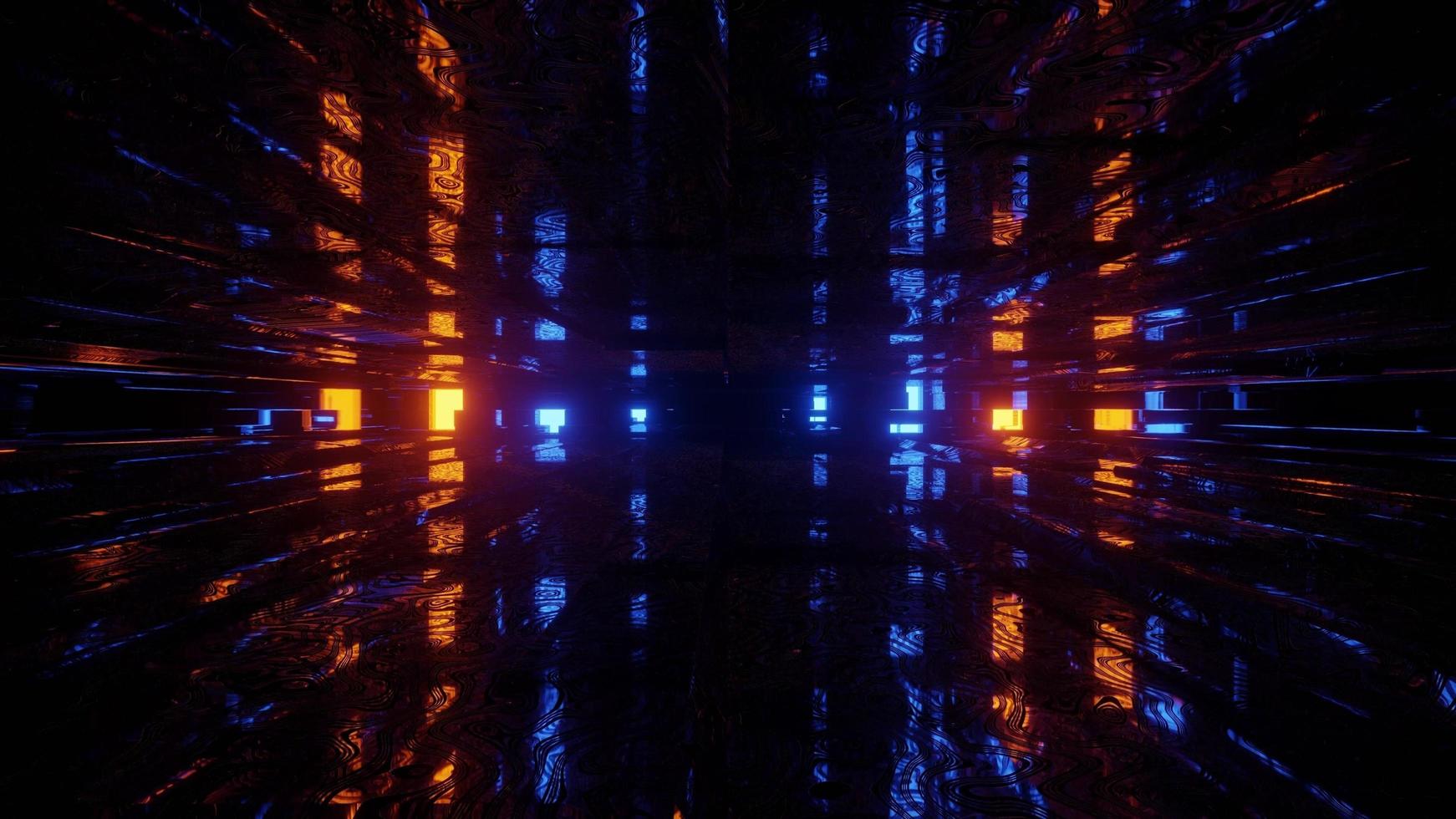 3D-Illustration von leuchtenden Lichtern im endlosen dunklen Tunnel foto