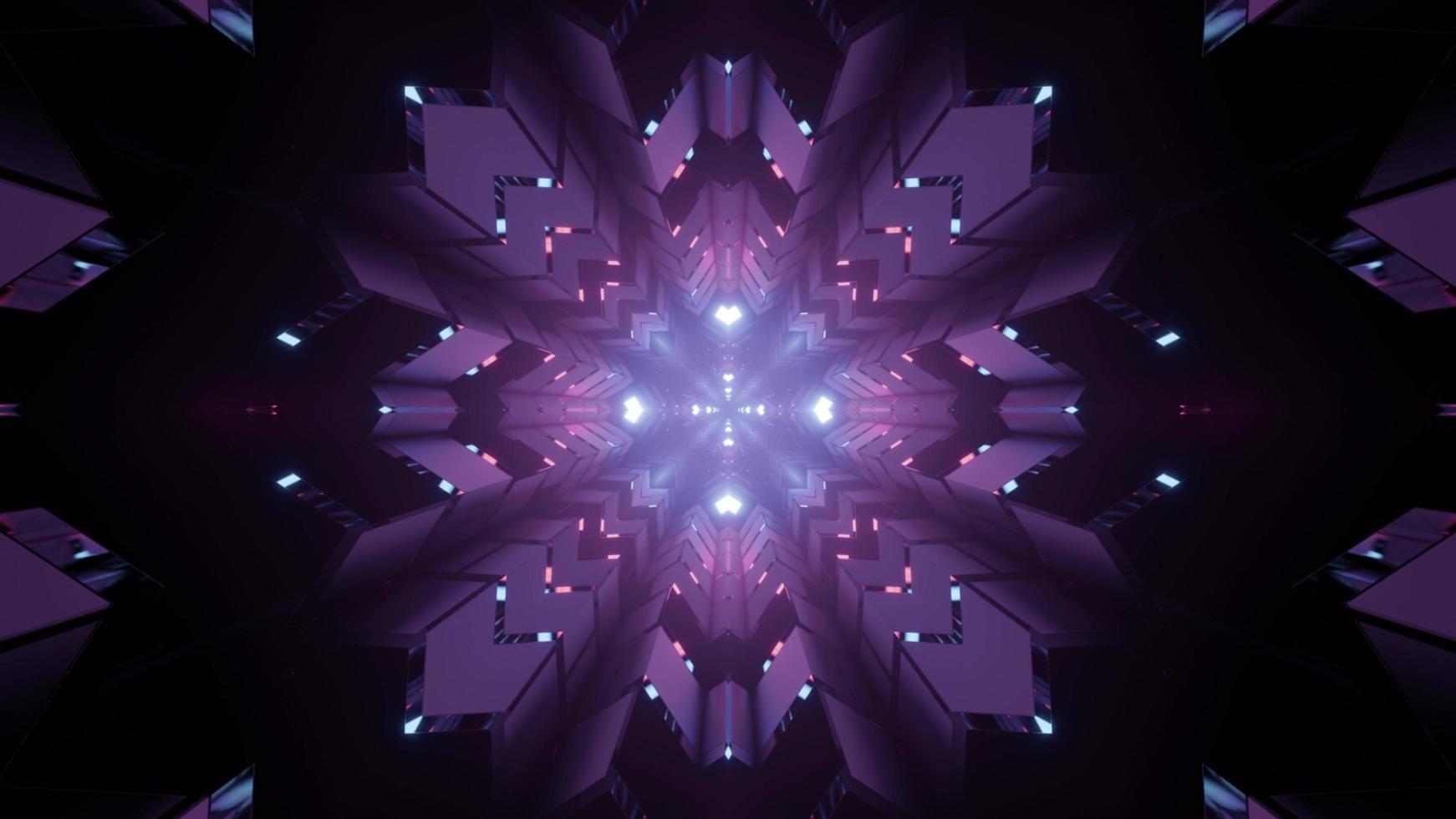 3d Illustration des Kaleidoskop-Schneeflockenmusters in der Dunkelheit foto