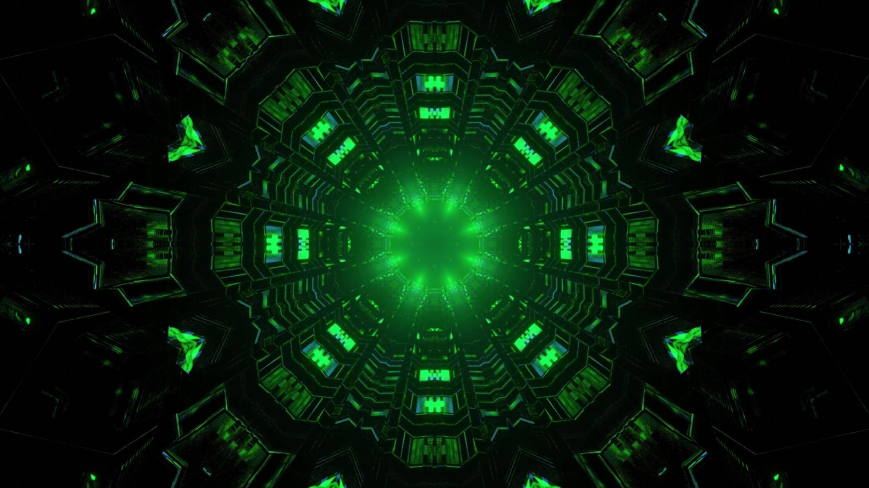 abstrakte 3d Illustration des grünen kugelförmigen Tunnels foto