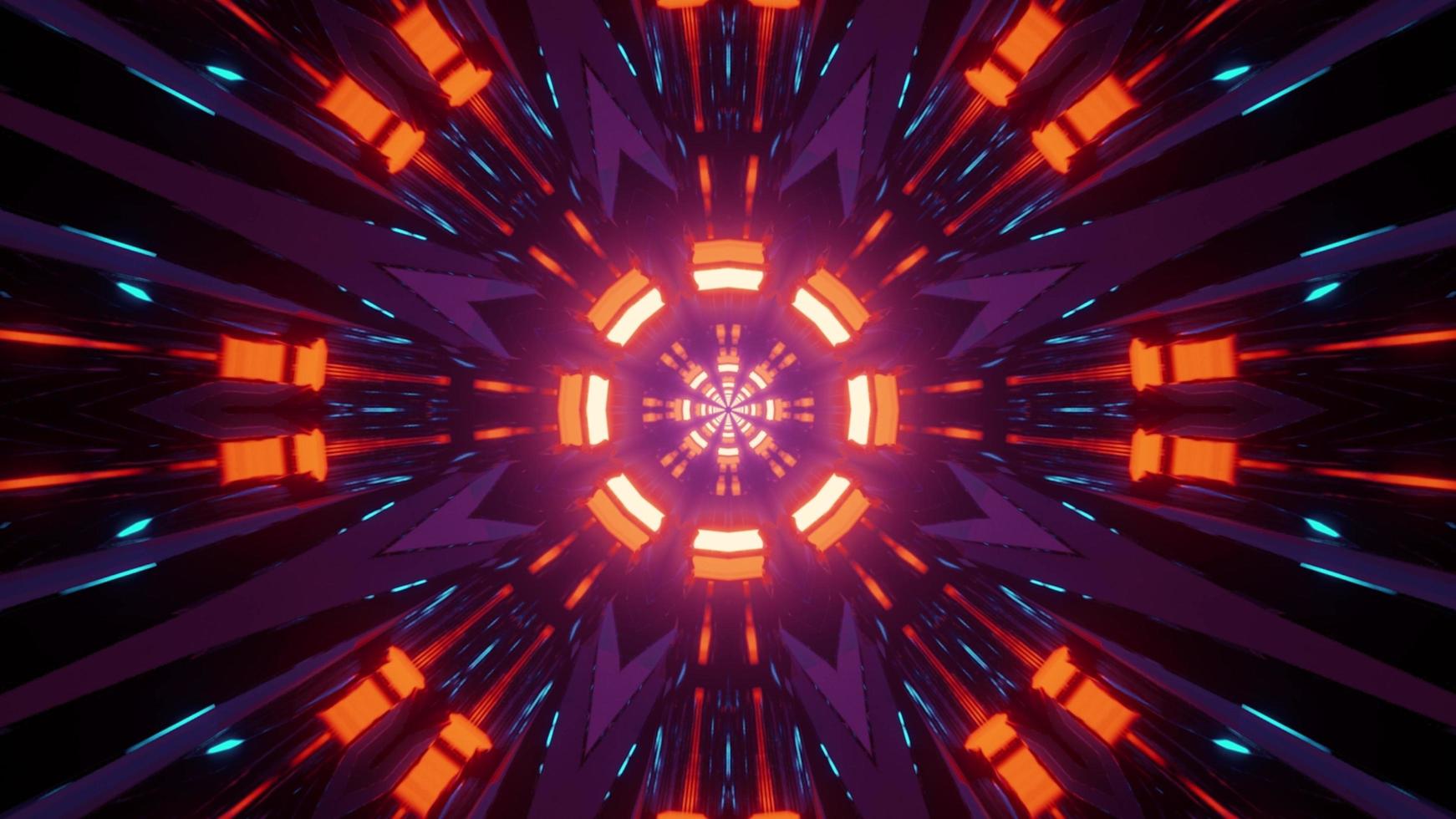 glühende Neonbewegungs-3D-Illustration mit dunklem Tunnel foto
