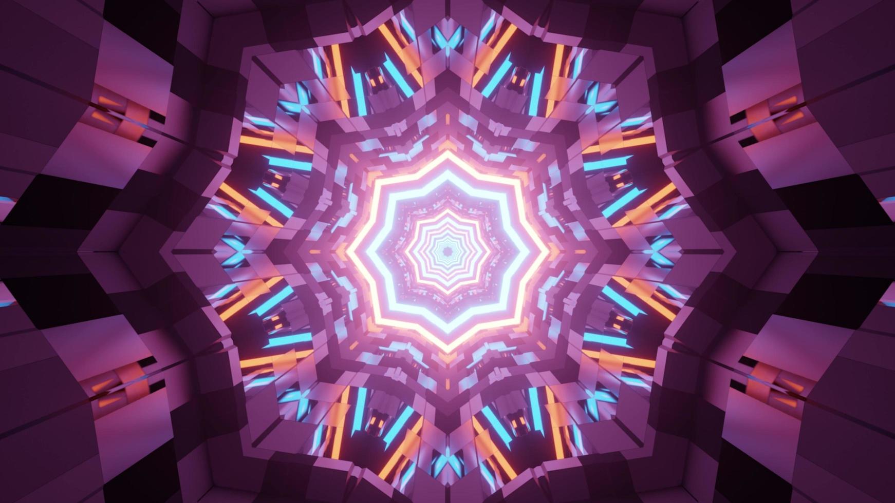 Kaleidoskopverzierung mit bunten Lampen in der 3D-Illustration foto