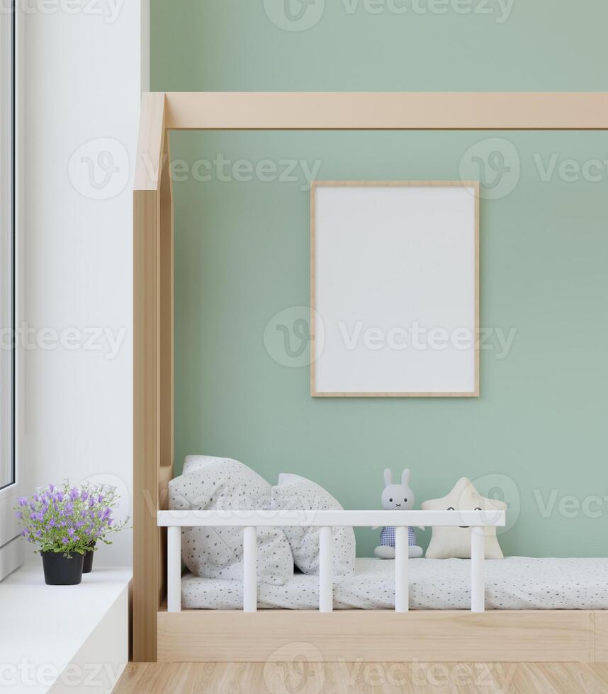 3D-Mockup-Fotorahmen im Chidren-Raum-Rendering foto