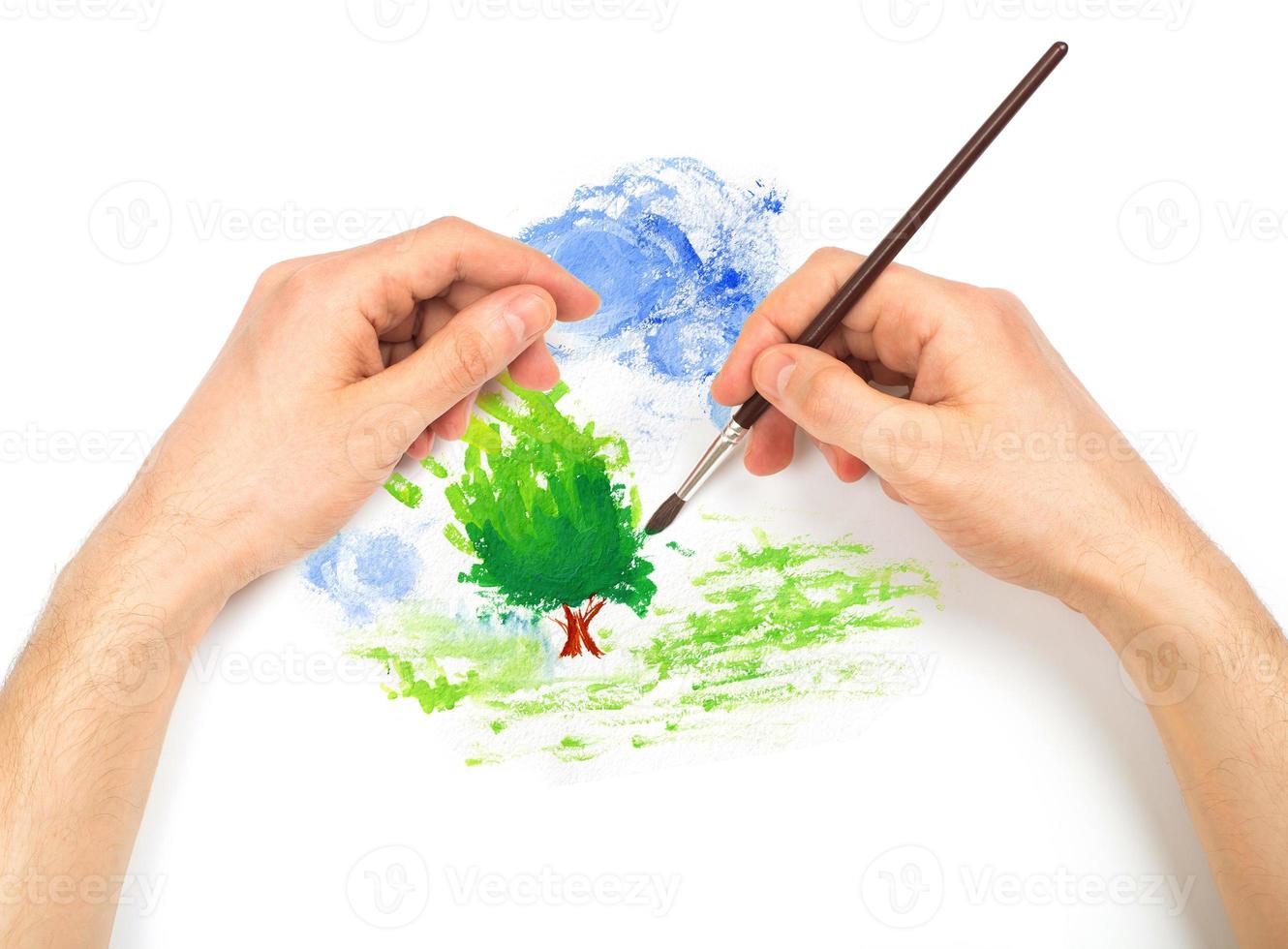 Mensch Hände mit Bürste Gemälde Natur Landschaft foto