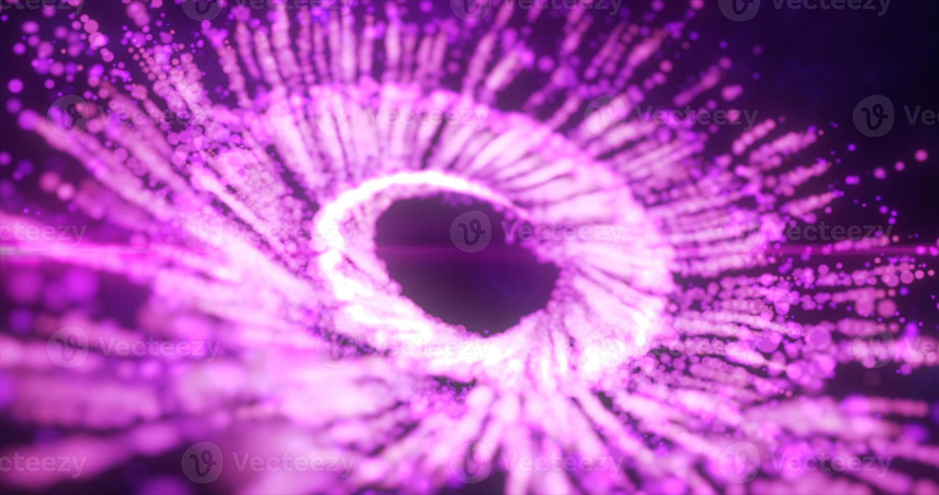abstrakt fliegend im ein Spiral- im ein Wirbelwind lila hell leuchtend Partikel magisch Energie, abstrakt Hintergrund foto