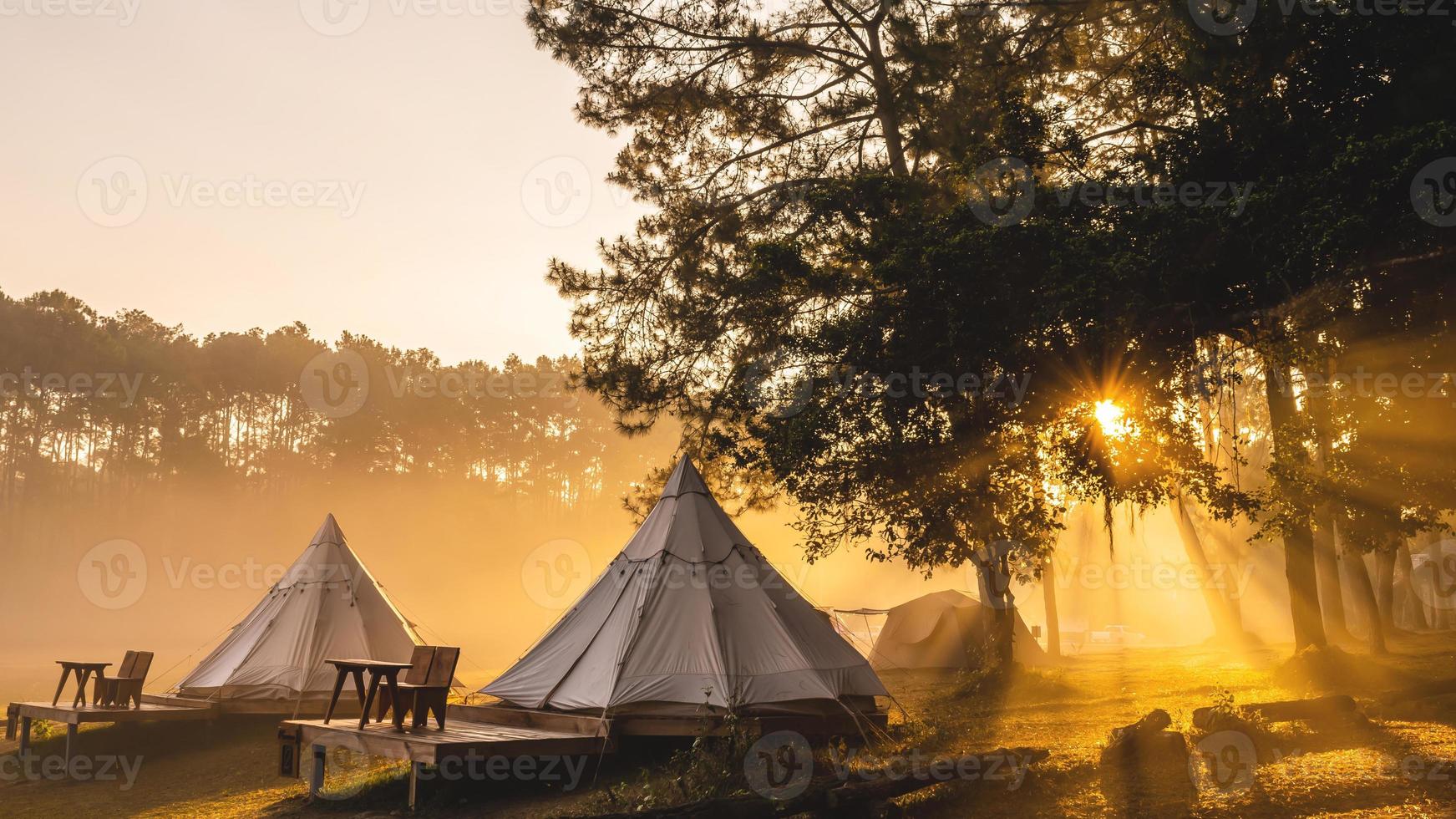 Zelt Camping im das Morgen . beim thung salaeng luang National Park Phetchabun Provinz, Thailand foto