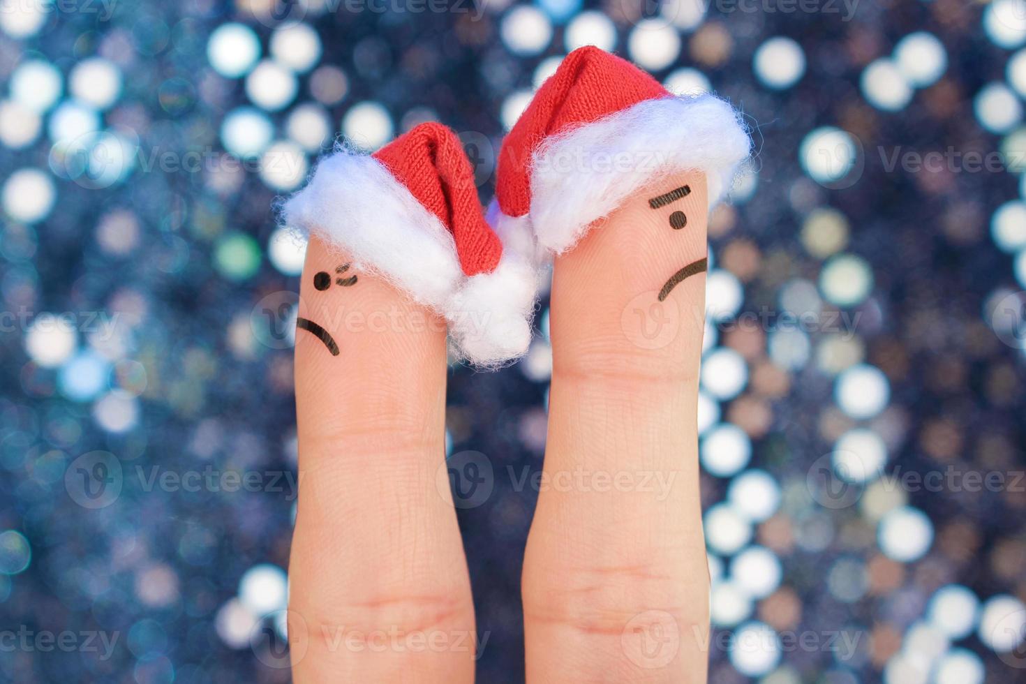 Finger Kunst von Paar feiert Weihnachten. Konzept von Mann und Frau während Streit im Neu Jahr. Paar nach ein Streit suchen im anders Richtungen. foto