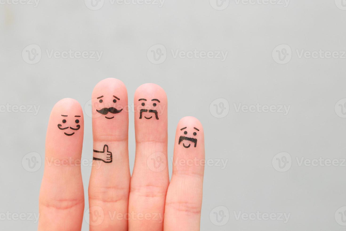 Finger Kunst von glücklich Männer mit Schnurrbart. foto