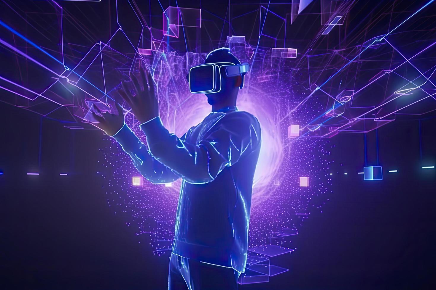 Metaverse Technologie Zukunft Konzept. vr virtuell Digital Wirklichkeit Cyber Metaverse Simulation Innovation foto