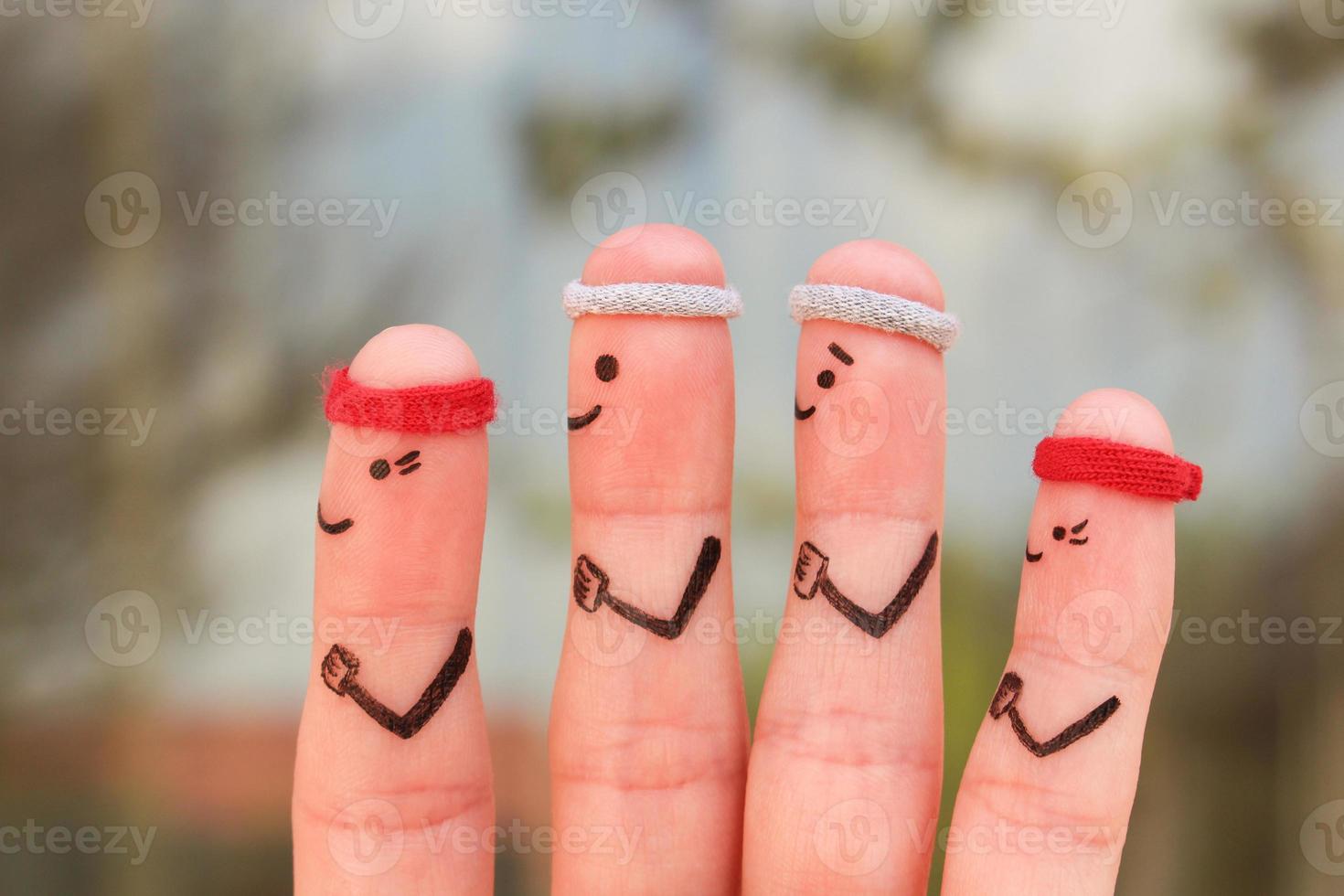 Finger Kunst von ein glücklich Familie im Sport. Konzept von Menschen sind Betrieb. foto
