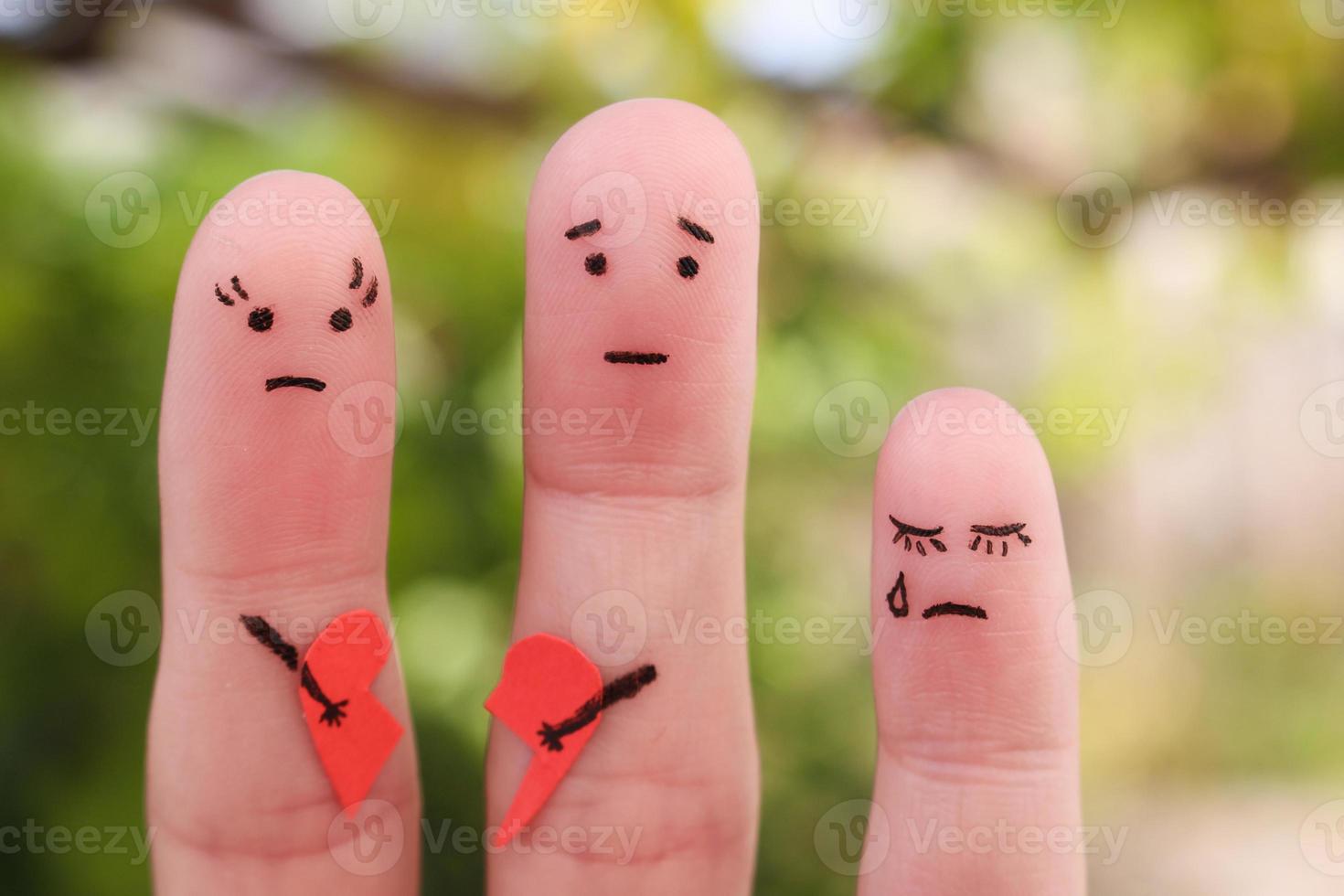 Finger Kunst von Familie während Streit. Konzept von Eltern hätten Streit, Kind war verärgern. foto