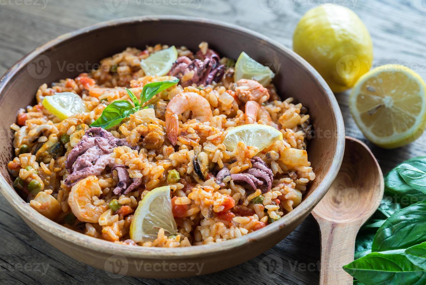 Meeresfrüchte Paella Schüssel foto