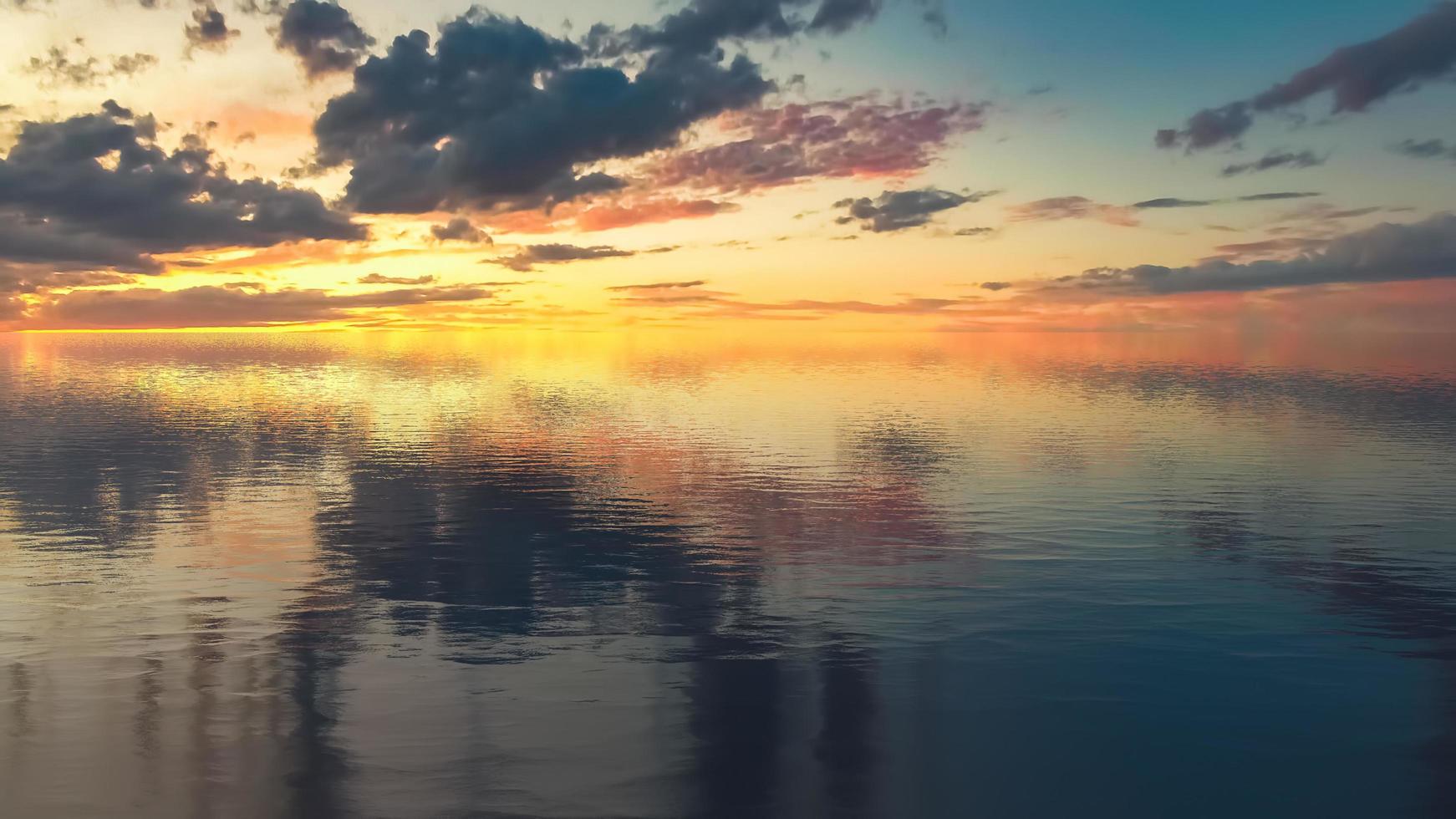 Seelandschaft mit buntem Sonnenuntergang über dem Meer foto