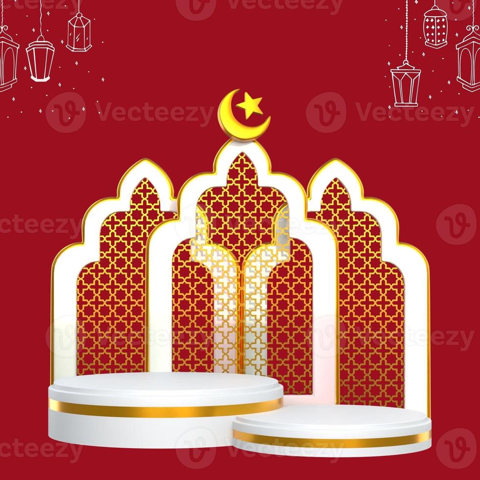 3d Podium Produkt Vitrine im Ramadan Hintergrund foto