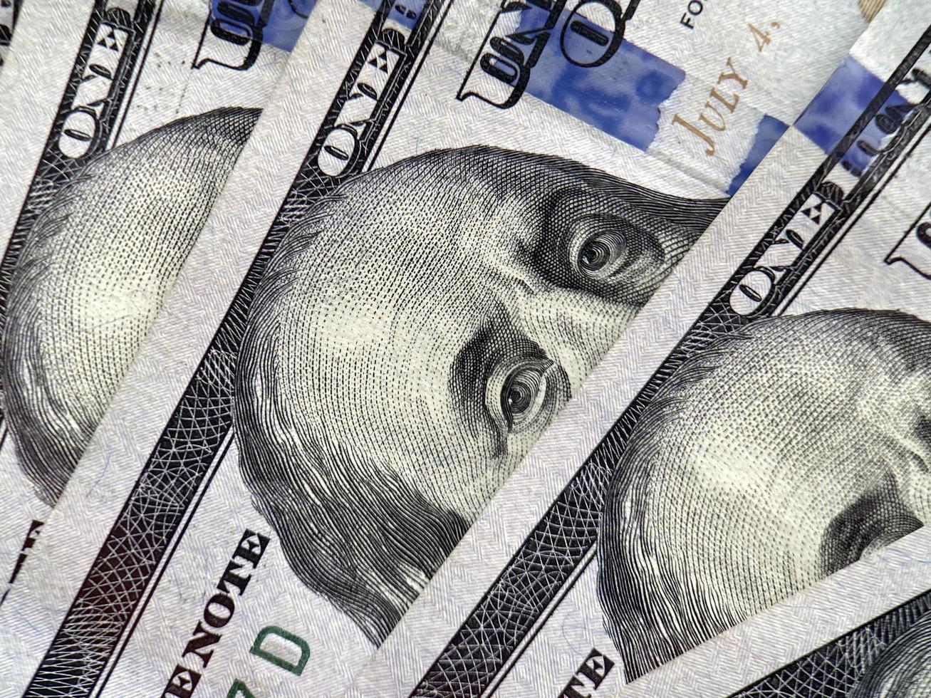 Augen von Franklin auf einer hundert uns Dollar Banknote foto