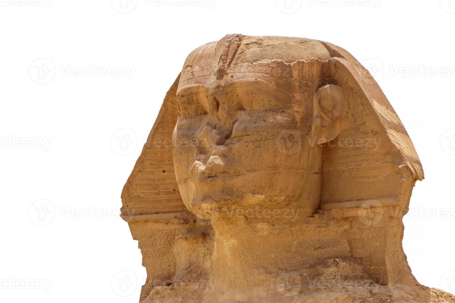 Kopf von Sphinx im Gizeh isoliert auf Weiß foto