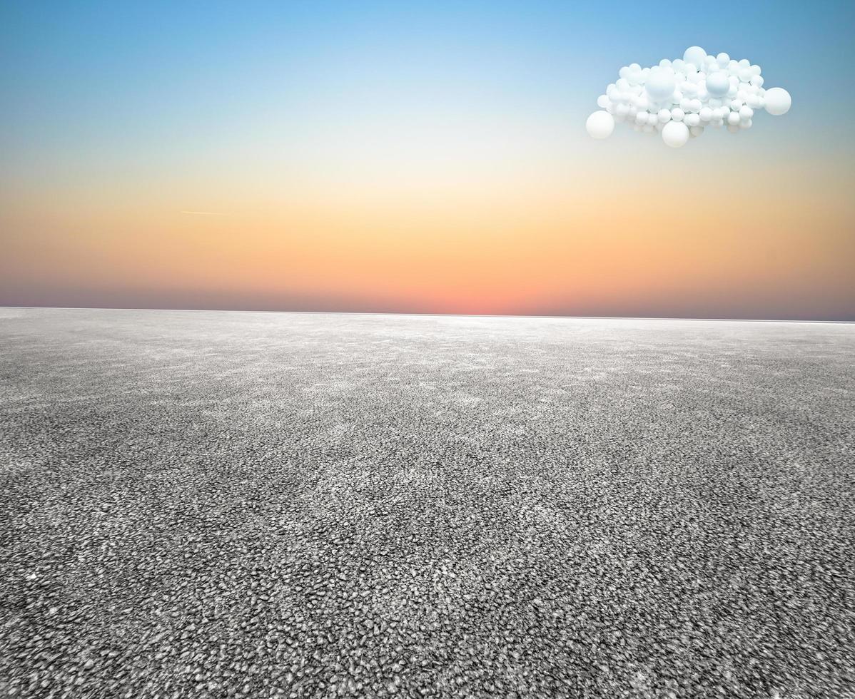breit leeren Asphalt Fußboden und Ballon Wolken gegen ein sauber und hell Himmel Hintergrund. foto
