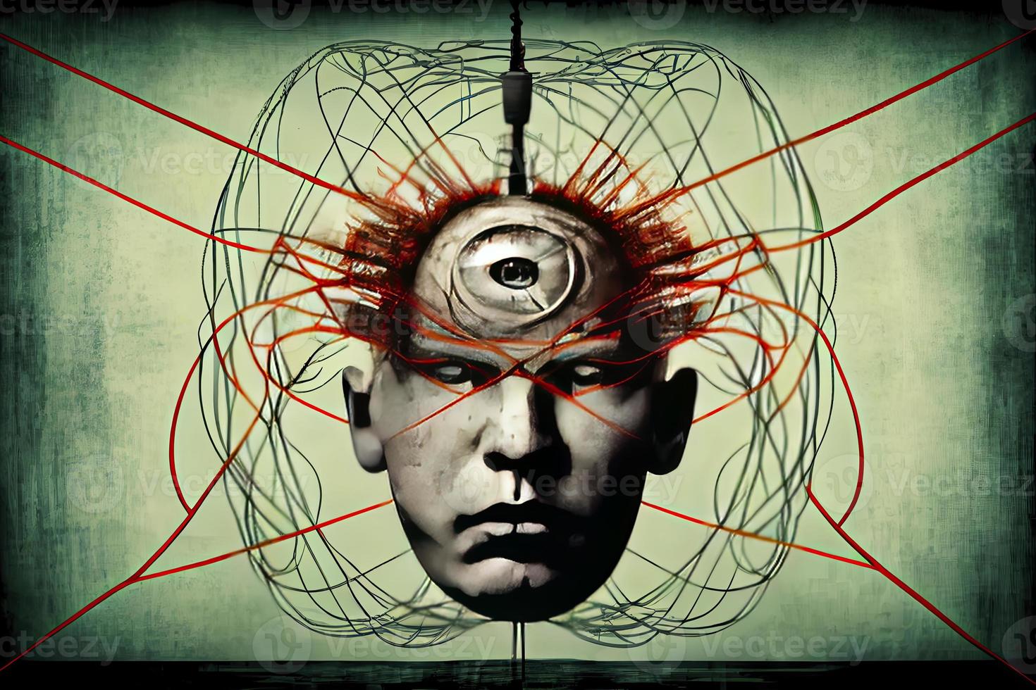 Verstand Kontrolle, Gehirn mit Saiten, Manipulation und Diktator Konzept foto