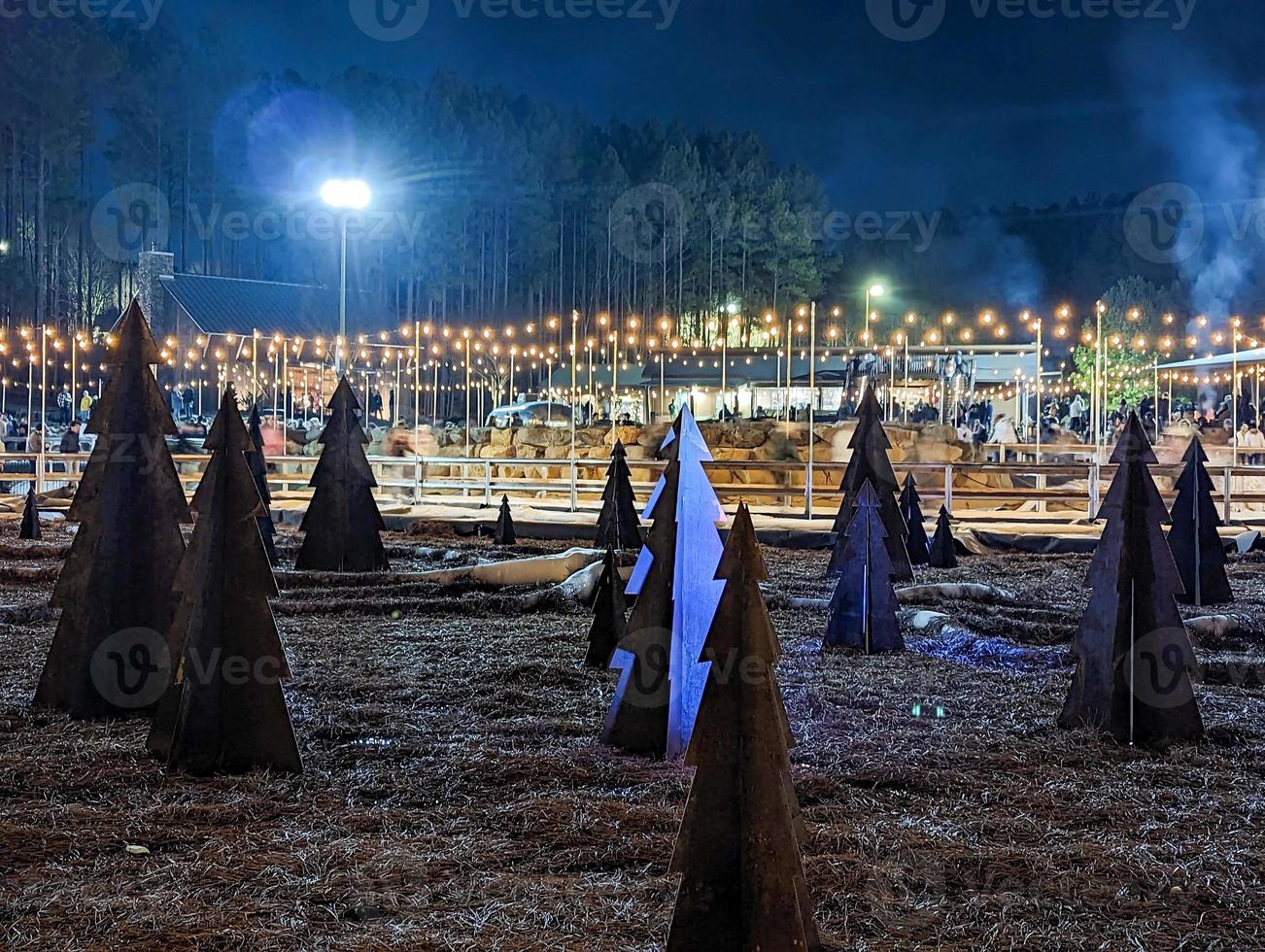 schön draussen Eis Eisbahn beim Nacht mit Beleuchtung foto