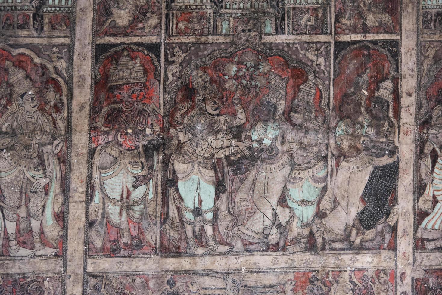 Wandgemälde von Hochzeit von Shiva und parvati auf das Decke von Virupaksha Tempel, Hampi foto