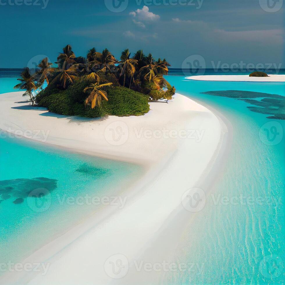 Malediven Weiß Sand Strand und Blau transparent Ozean - - ai generiert Bild foto