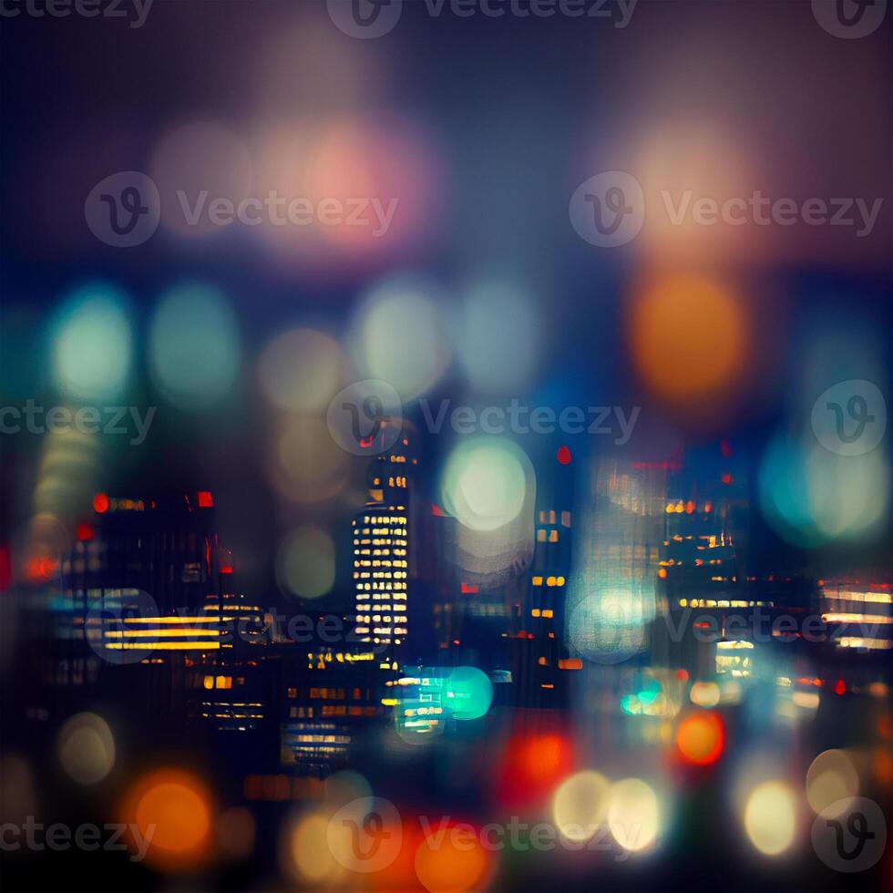 Stadt Nacht Landschaft Bokeh, verschwommen Illustration, städtisch Landschaft beim Dämmerung Zeit - - ai generiert Bild foto