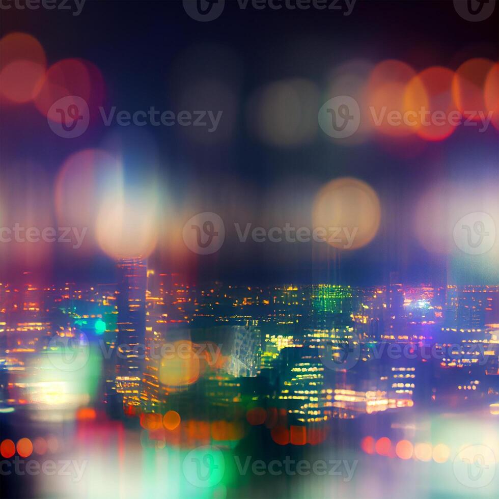 Stadt Nacht Landschaft Bokeh, verschwommen Illustration, städtisch Landschaft beim Dämmerung Zeit - - ai generiert Bild foto