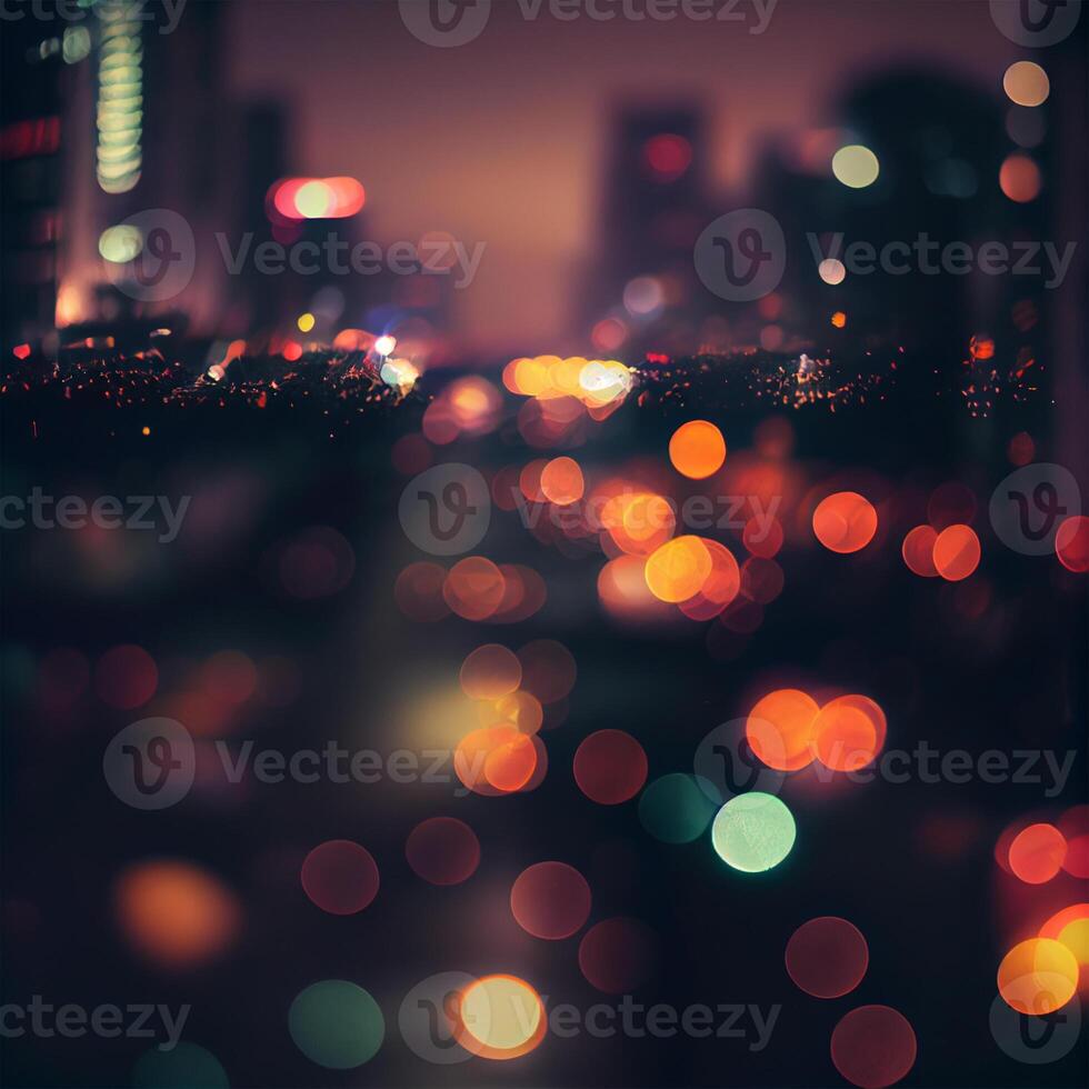 Stadt Nacht Landschaft Bokeh, verschwommen Illustration, städtisch Landschaft beim Dämmerung Zeit - - ai generiert Bild foto