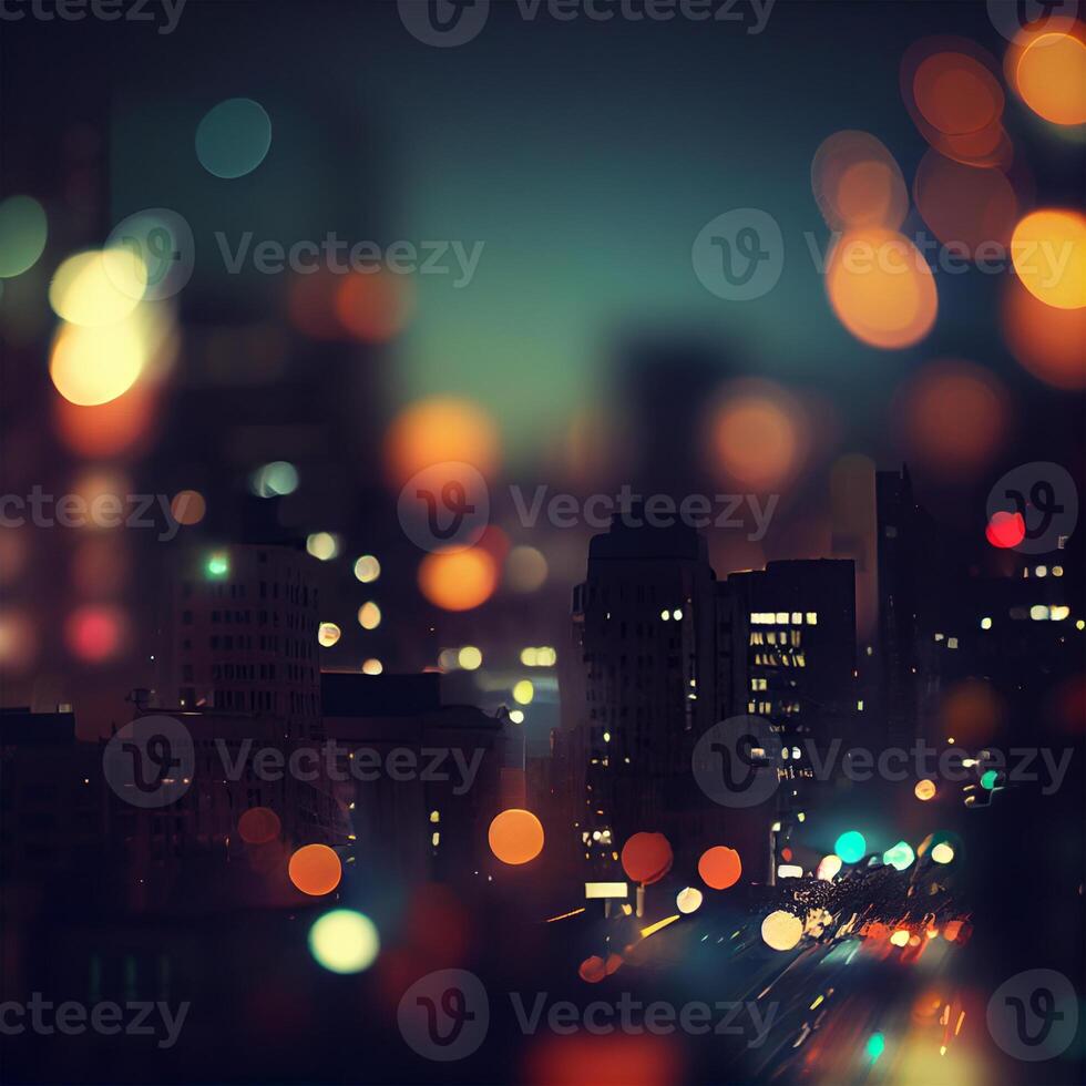 Stadt Nacht Landschaft Bokeh, verschwommen Illustration, städtisch Landschaft beim Dämmerung Zeit - - ai generiert Bild foto