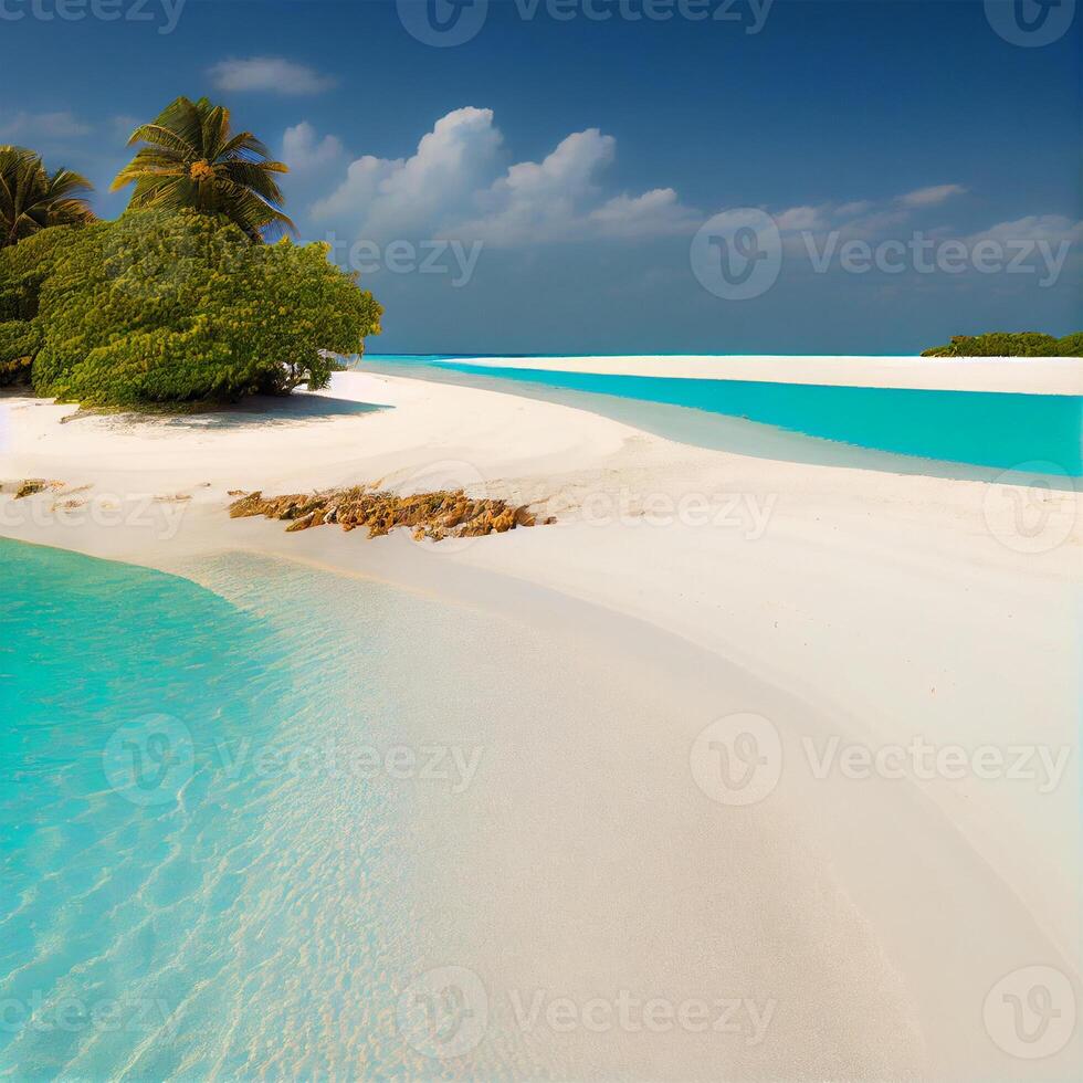 Malediven Weiß Sand Strand und Blau transparent Ozean - - ai generiert Bild foto