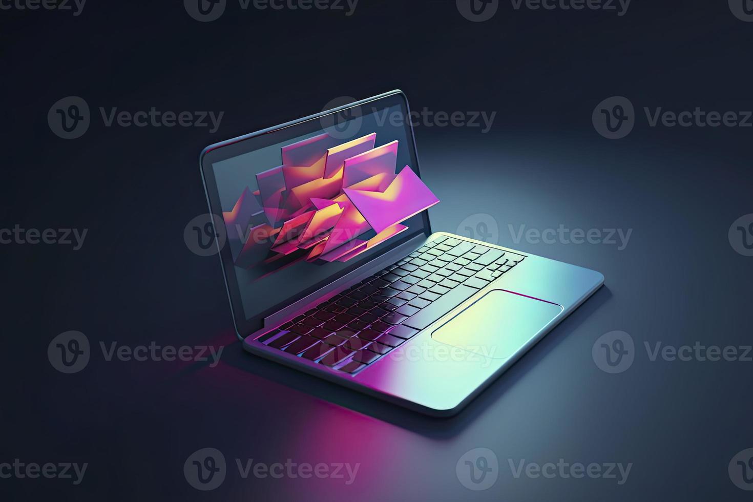 Senden und Empfang Email über modern Laptop. 3d Vektor Illustration foto