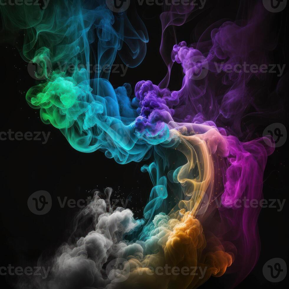 Fantasie farbig Rauch Nebel und Wolken auf schwarz generativ ai foto