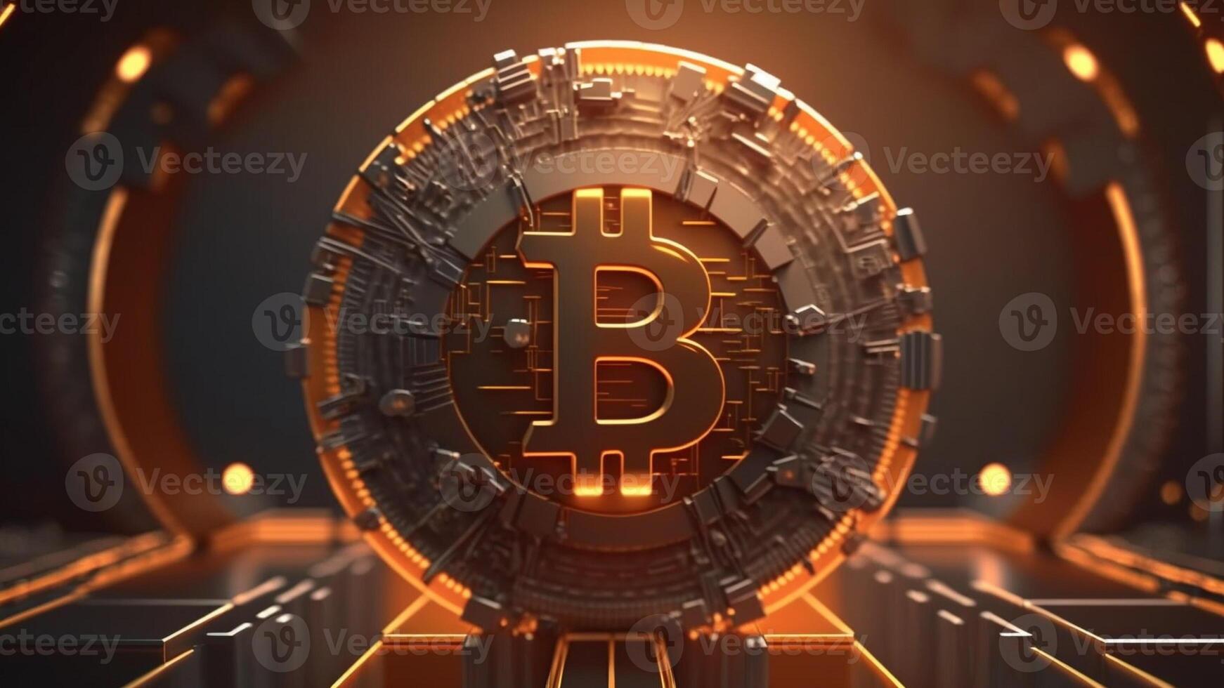 golden Bitcoin Blockchain Technologie isometrisch Konzept geeignet zum Zukunft Technologie mit generativ ai Technologie foto