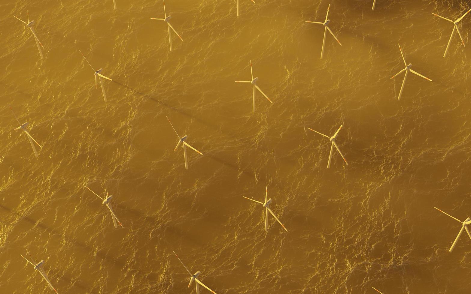 3D-Darstellung einer Draufsicht des Windenergieparks über dem Meer foto