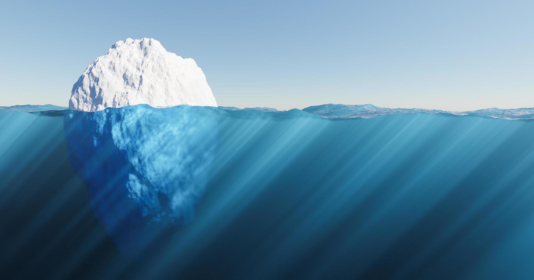 3d Eisberg, der im Meer mit kristallklarem Wasser schwimmt foto